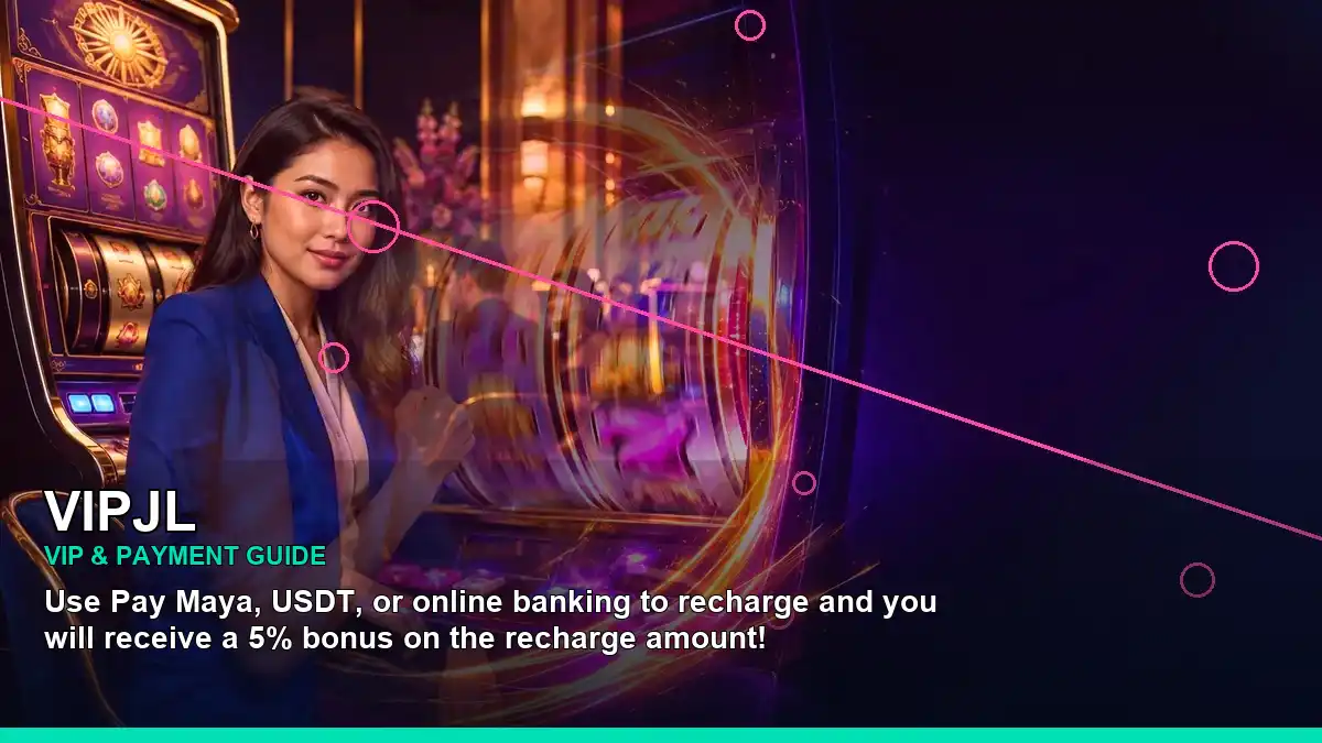 VIPJL online slot lobby with an adult Filipina casino host in a close-up composition for Philippine players.