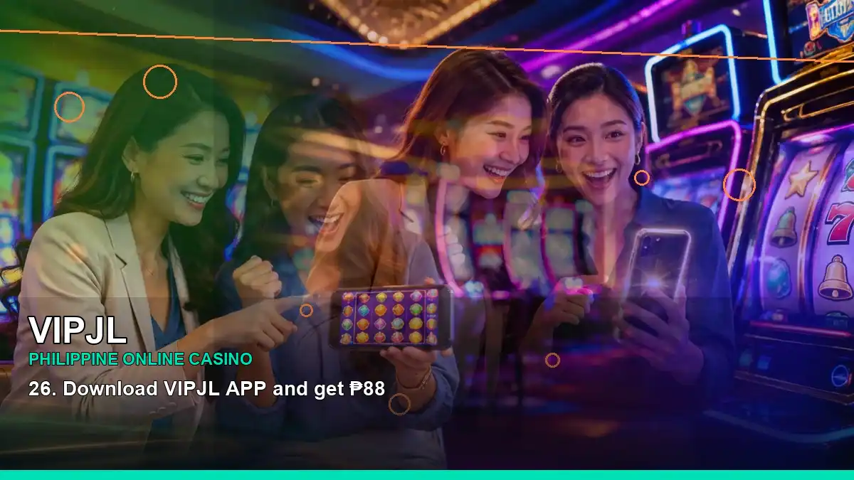 VIPJL Philippine casino guide featuring reel games, cashback details and an adult female casino host