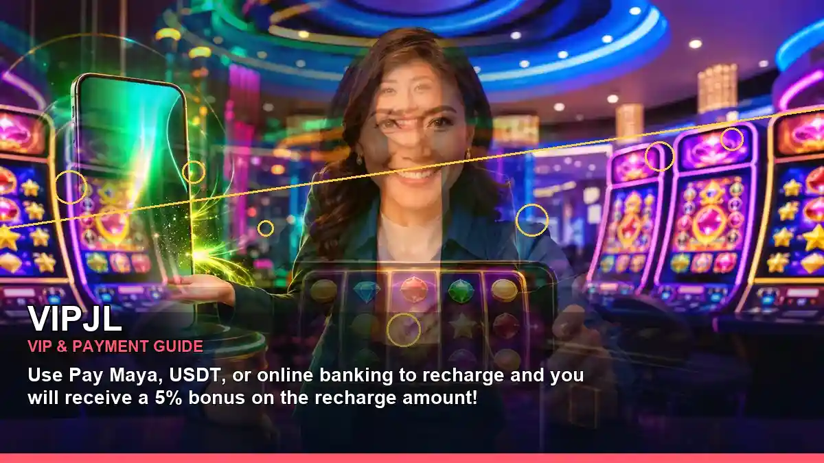 VIPJL cashback and reward information presented with an adult Filipina casino host